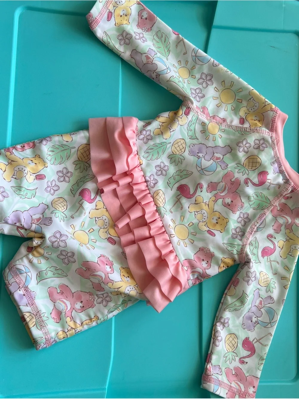 Care Bears Pastel Pink & Mint Long-Sleeve Rashguard Swimsuit